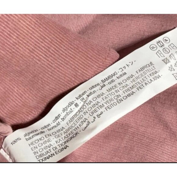 Zara Boho Dusty Pink 3/4 sleeve Corduroy crochet Ruffles Cotton Top XS - Picture 6 of 9